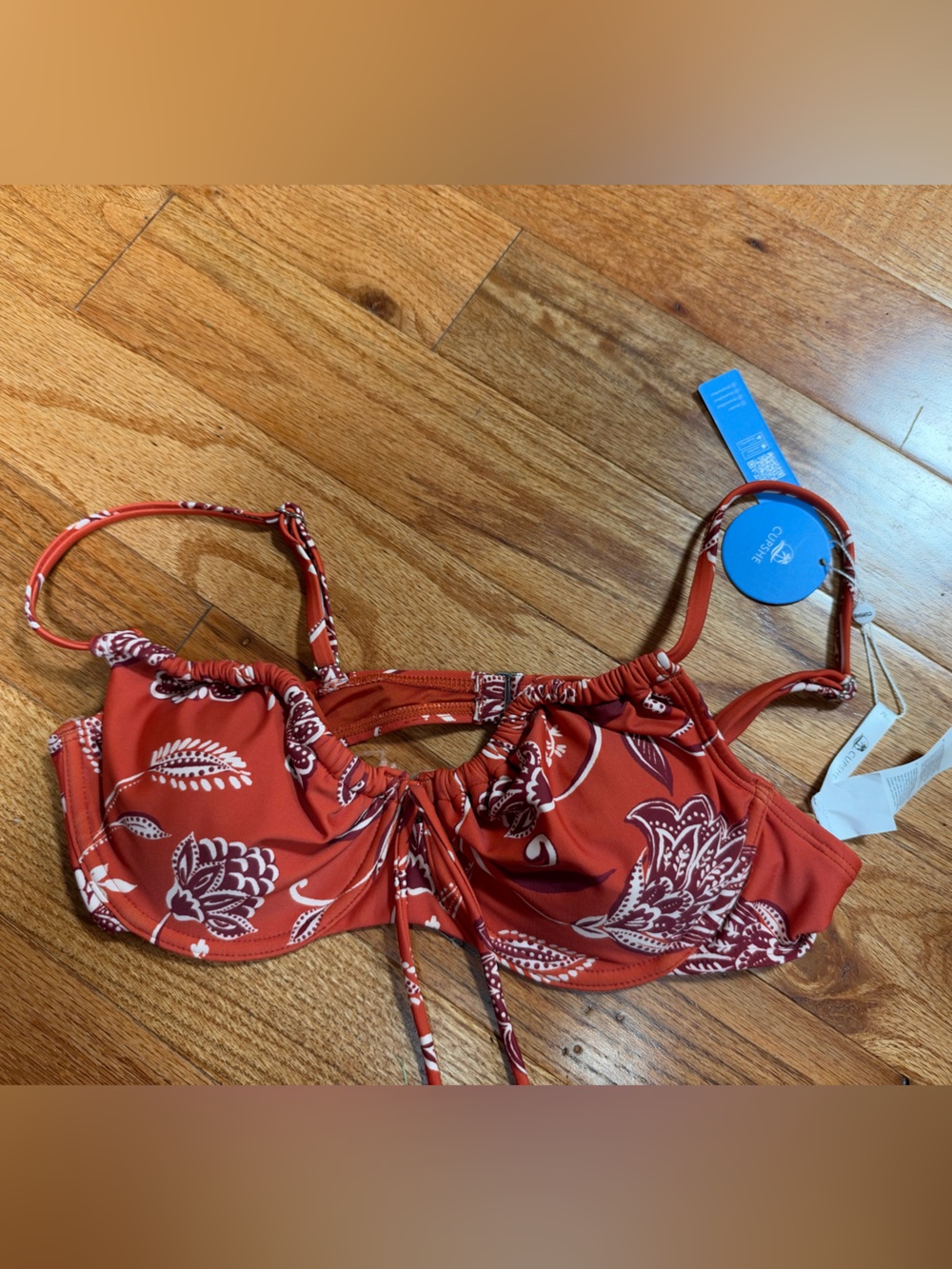 Cupshe Rust Red Paisley Bikini Top with White Print **top only
